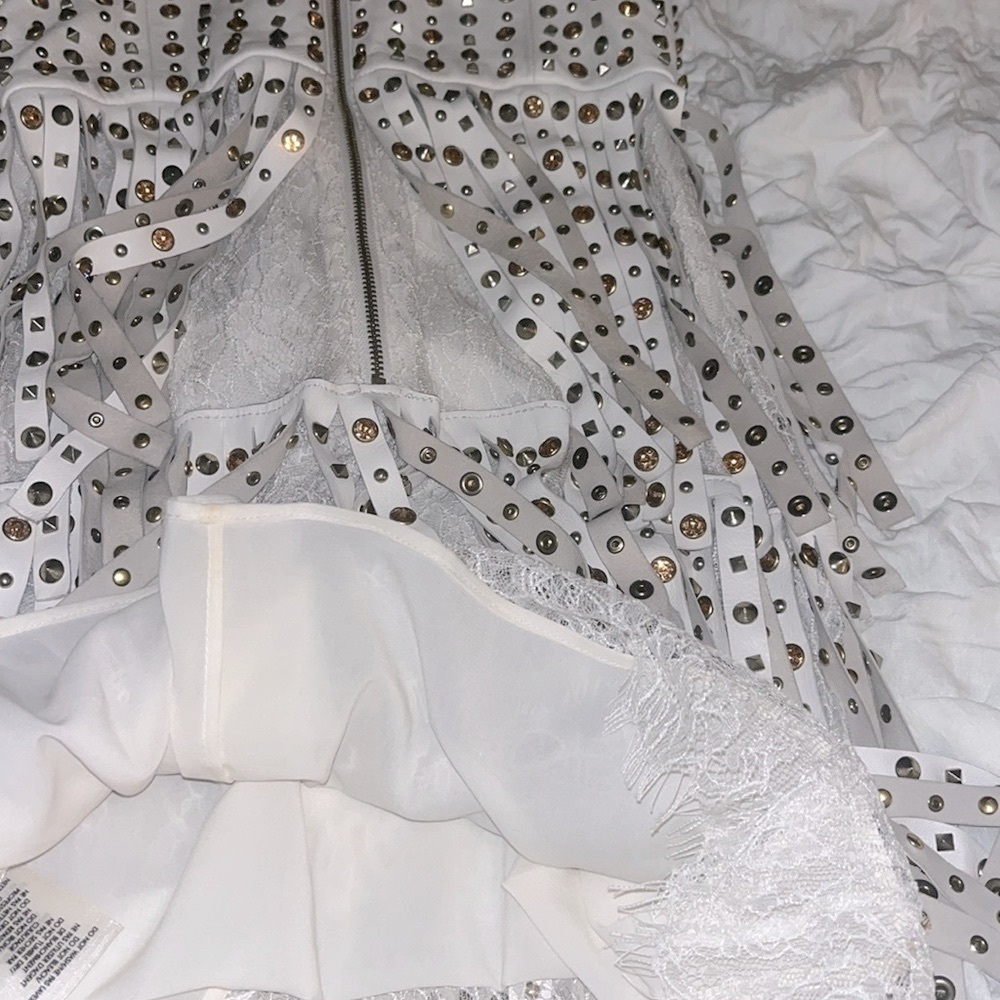 Lamb leather studded Fringe Lace Dresss - Picture 12 of 17